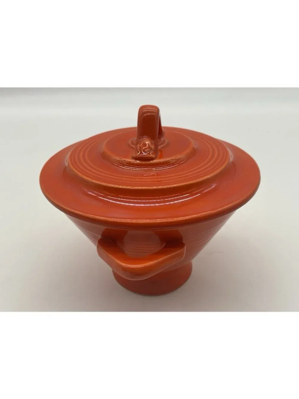 Homer Laughlin Harlequin Creamer and Lidded Sugar Bowl in a Red-Orange Glaze VTG